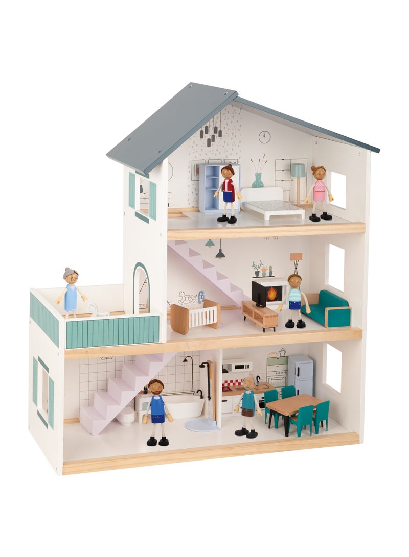 توكي توي لعبة لعب تخيلي – بيت دمى خشبي كبير للأطفالTOOKY TOY - Image 1